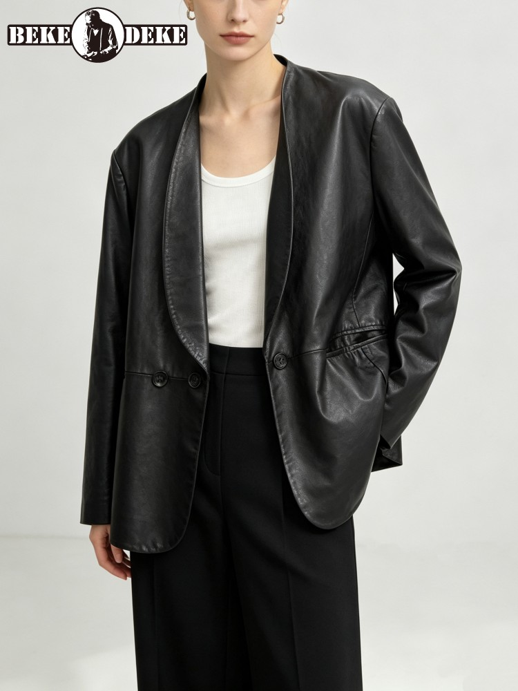 Leather Work Jacket Women'S - Fashion Women Loose Fit Soft Real