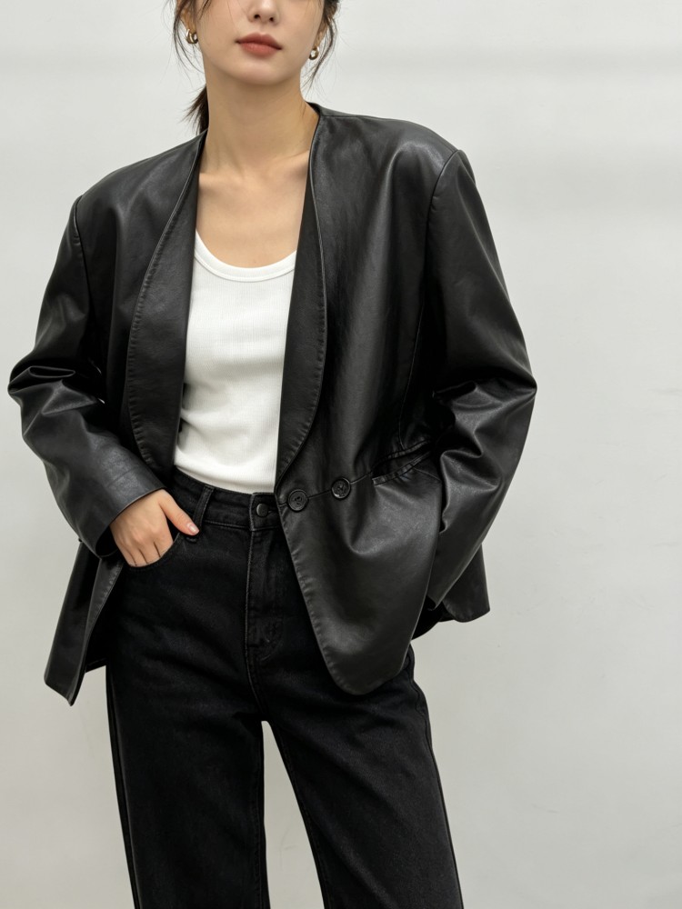 Fashion Women Loose Fit Soft R - Leather Work Jacket Women'S review and price