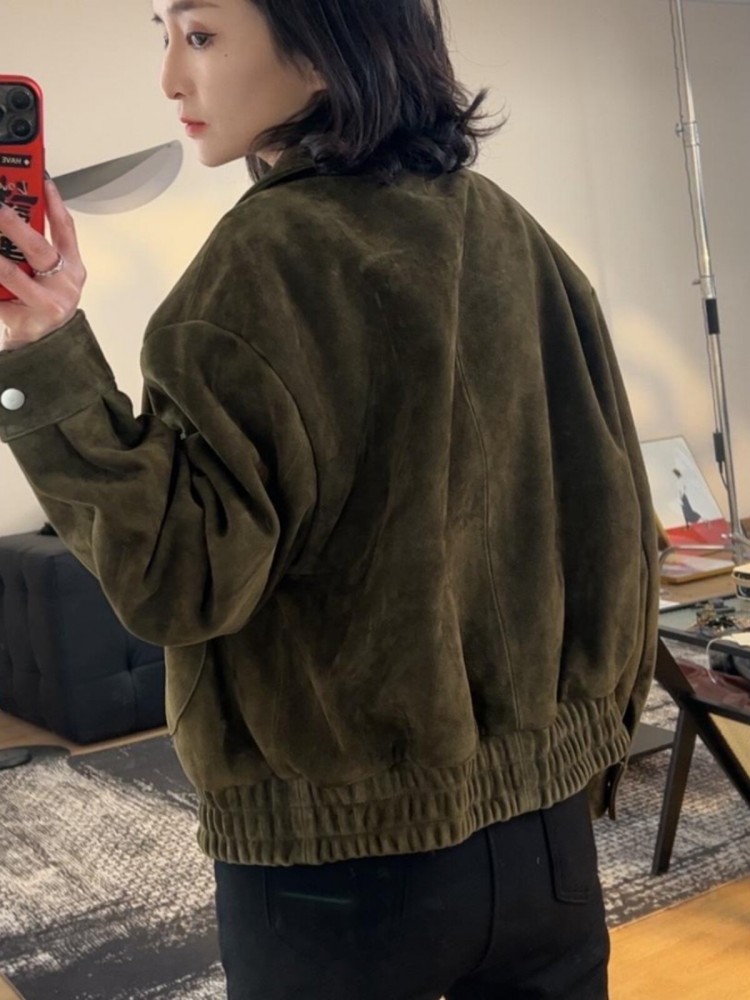 Luxury Retro Women Sheep Suede - Leather Work Jacket Women'S review and price