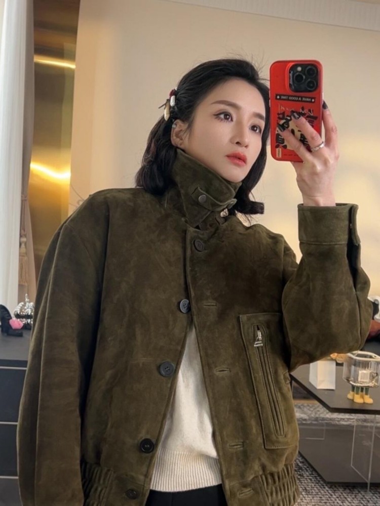 Luxury Retro Women Sheep Suede - Leather Work Jacket Women'S review and price