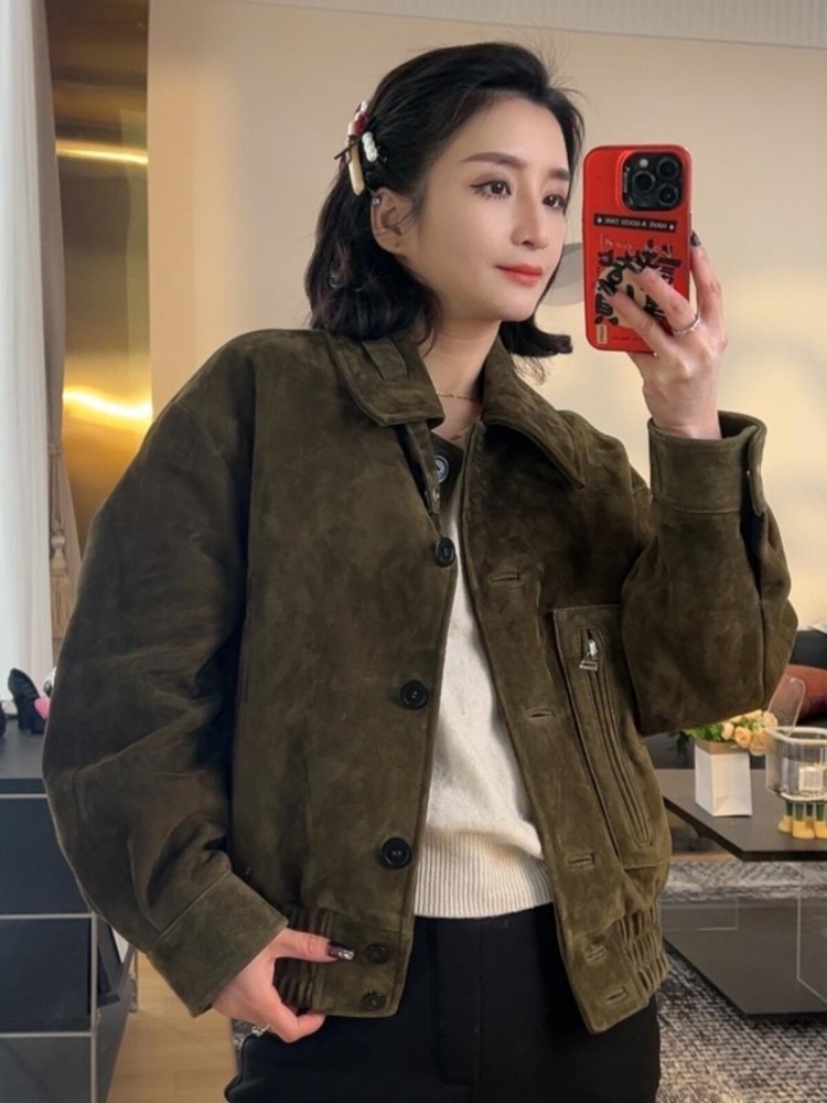 Luxury Retro Women Sheep Suede - Leather Work Jacket Women'S review and price