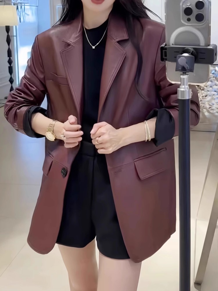 Autumn Office Ladies Work Mid  - Leather Work Jacket Women'S review and price