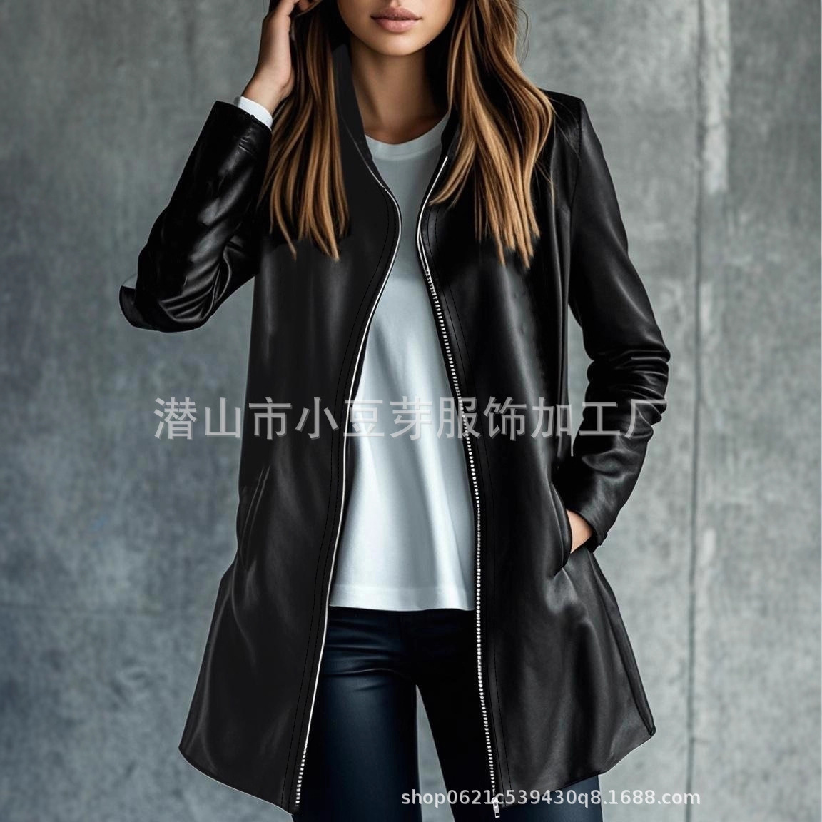Women Mid Length Coats Zipper  - Leather Work Jacket Women'S review and price