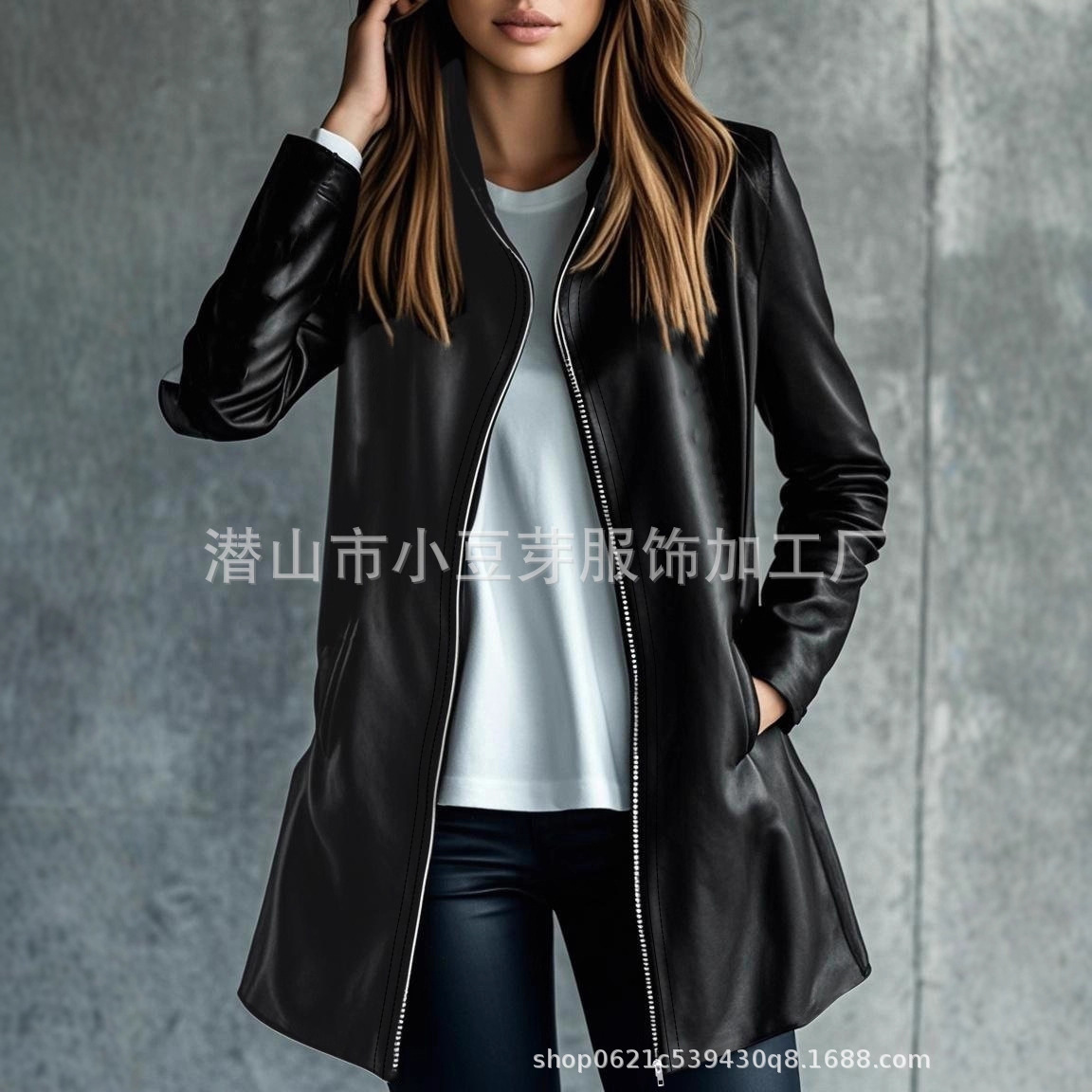 Women Mid Length Coats Zipper  - Leather Work Jacket Women'S review and price