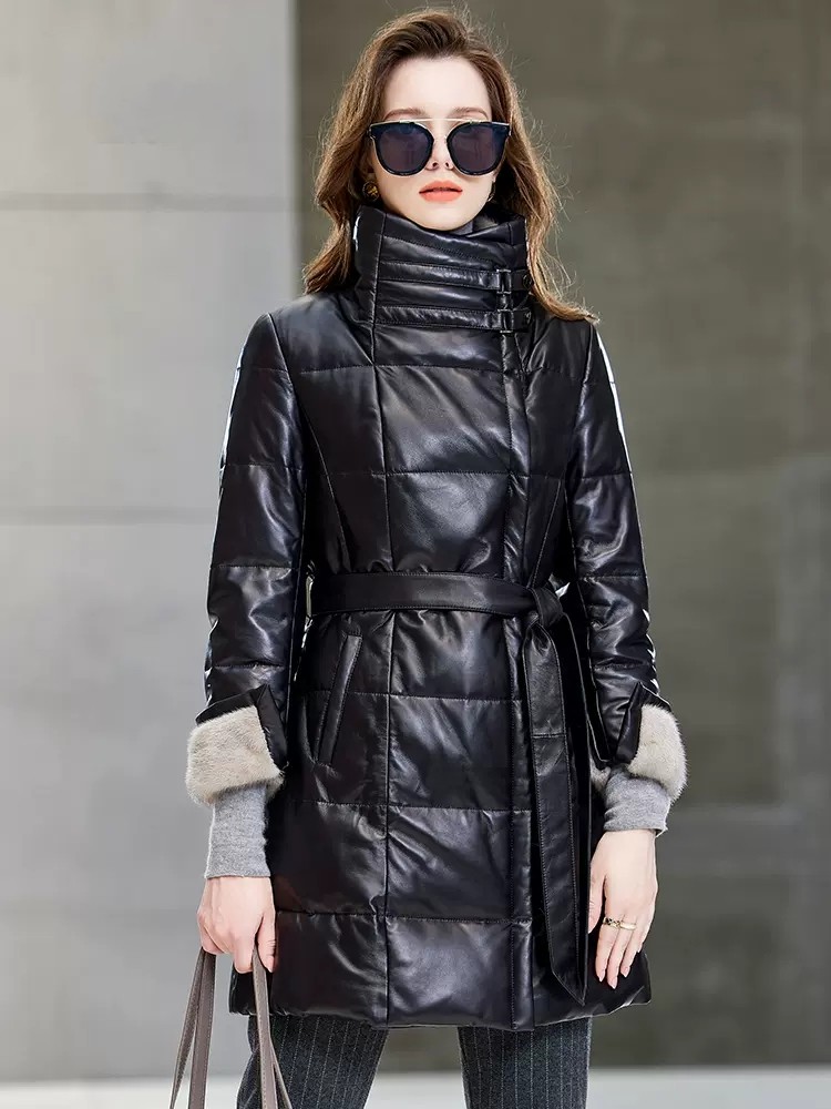 Elegant Ladies Mink Fur Collar - Leather Work Jacket Women'S review and price