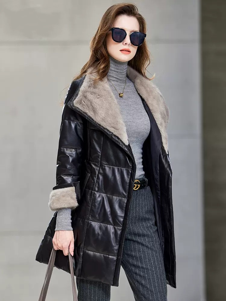 Elegant Ladies Mink Fur Collar - Leather Work Jacket Women'S review and price