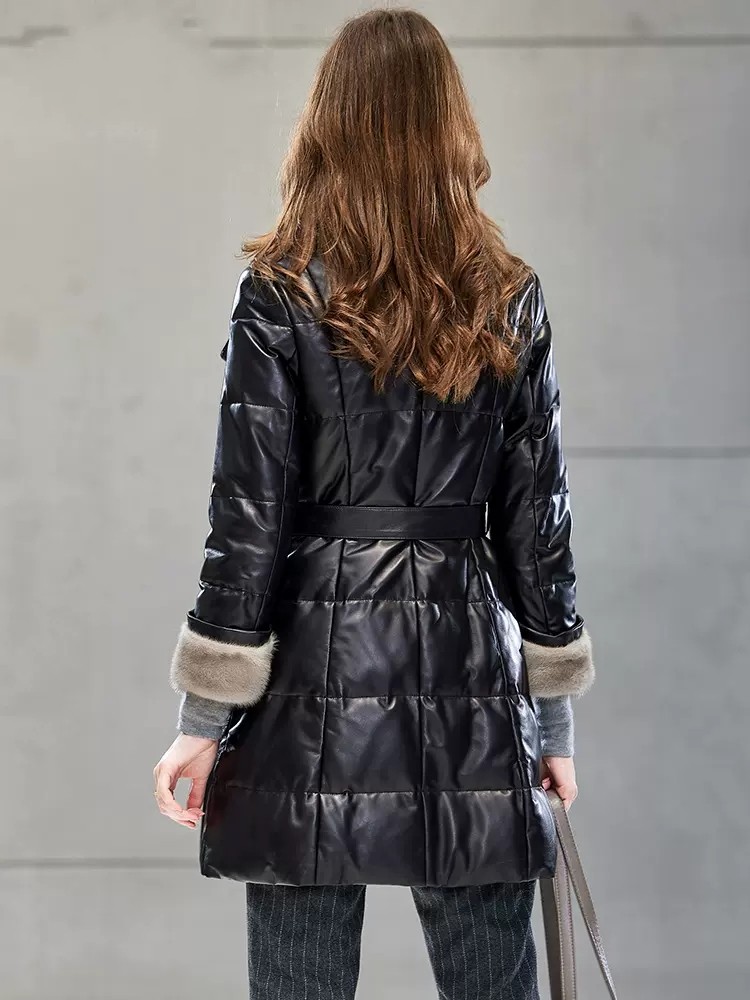 Elegant Ladies Mink Fur Collar - Leather Work Jacket Women'S review and price