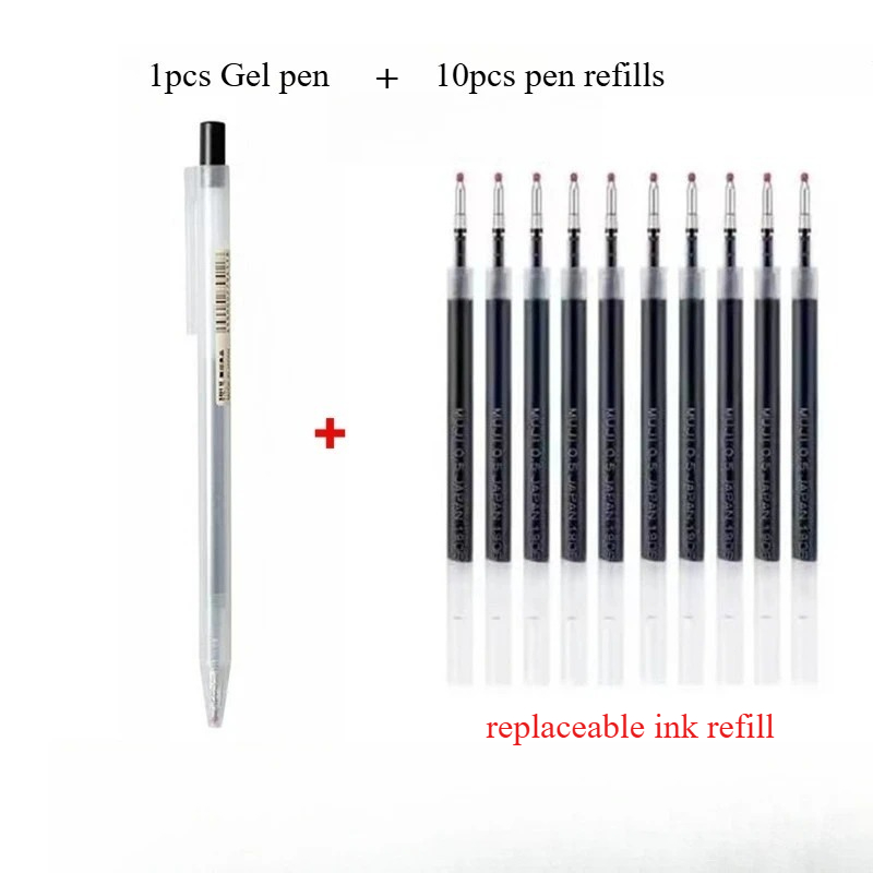 10pcs Press pen refills with 1 - Muji Stationery Gel Pen review and price